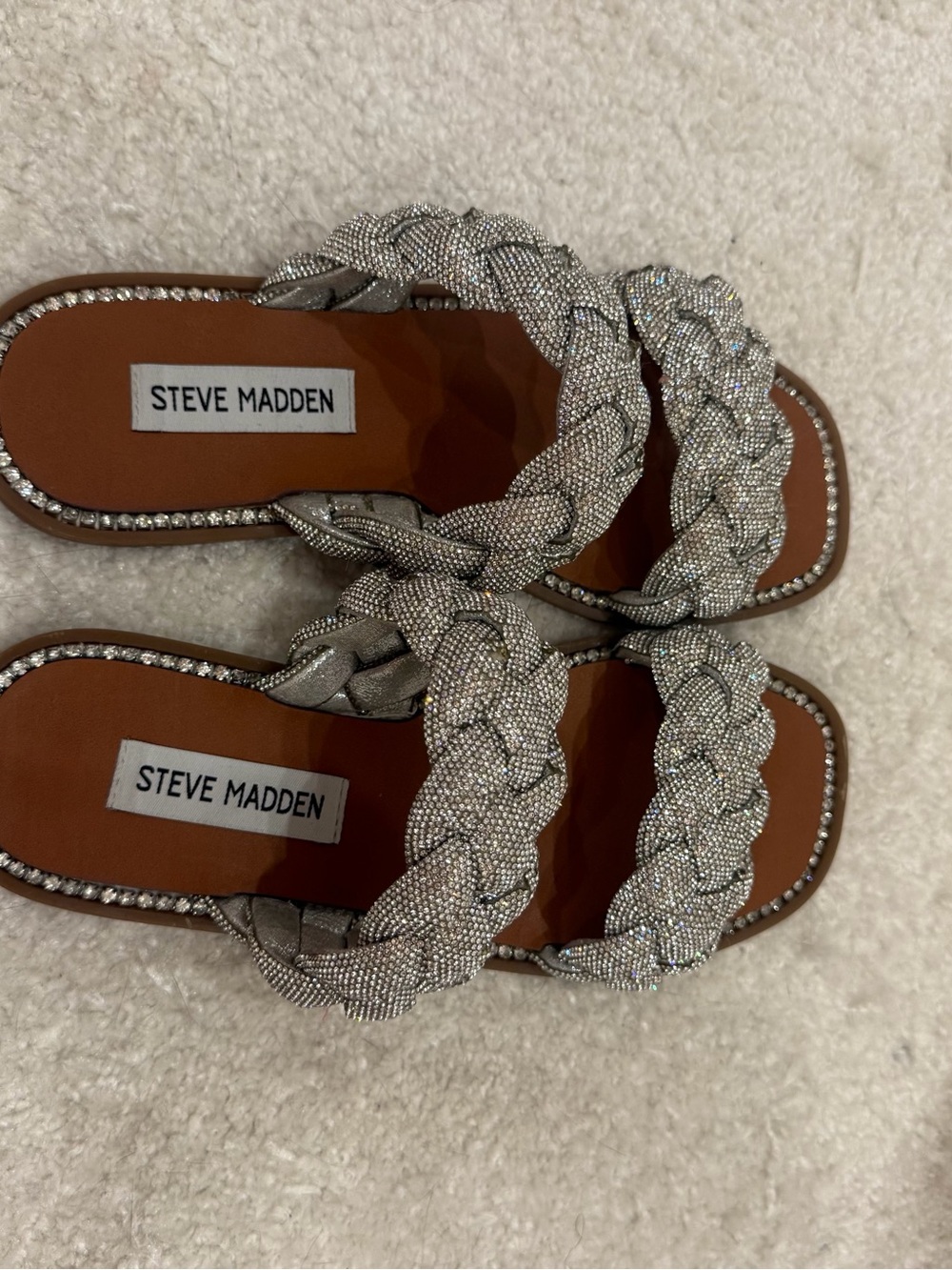 Steve Madden Silver Crystal Braided Slide Sandals - Picture 2 of 4